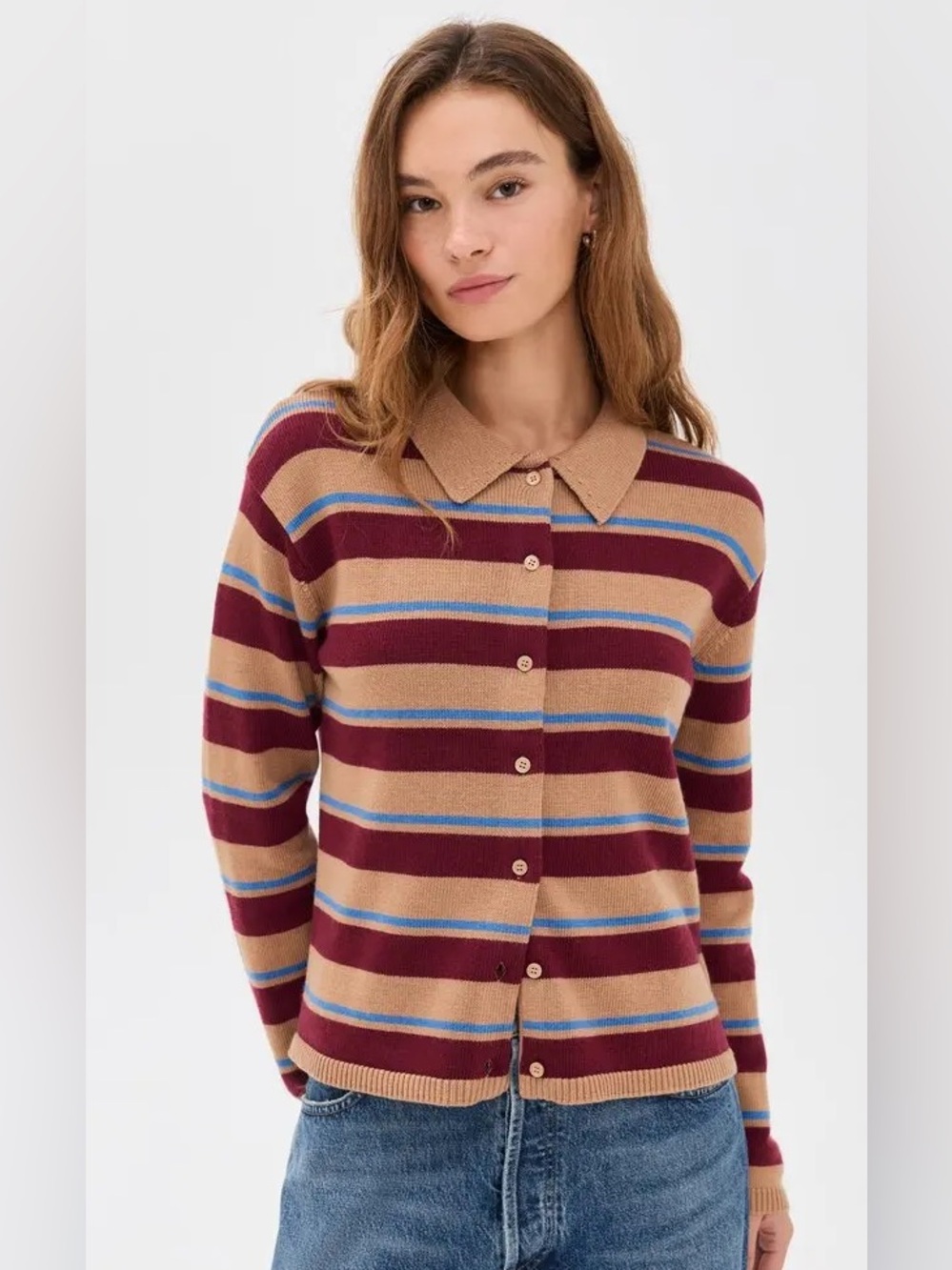 English Factory Striped Collar Shirt Cardigan Size XS